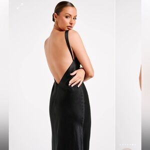 Black MESHKI backless formal dress